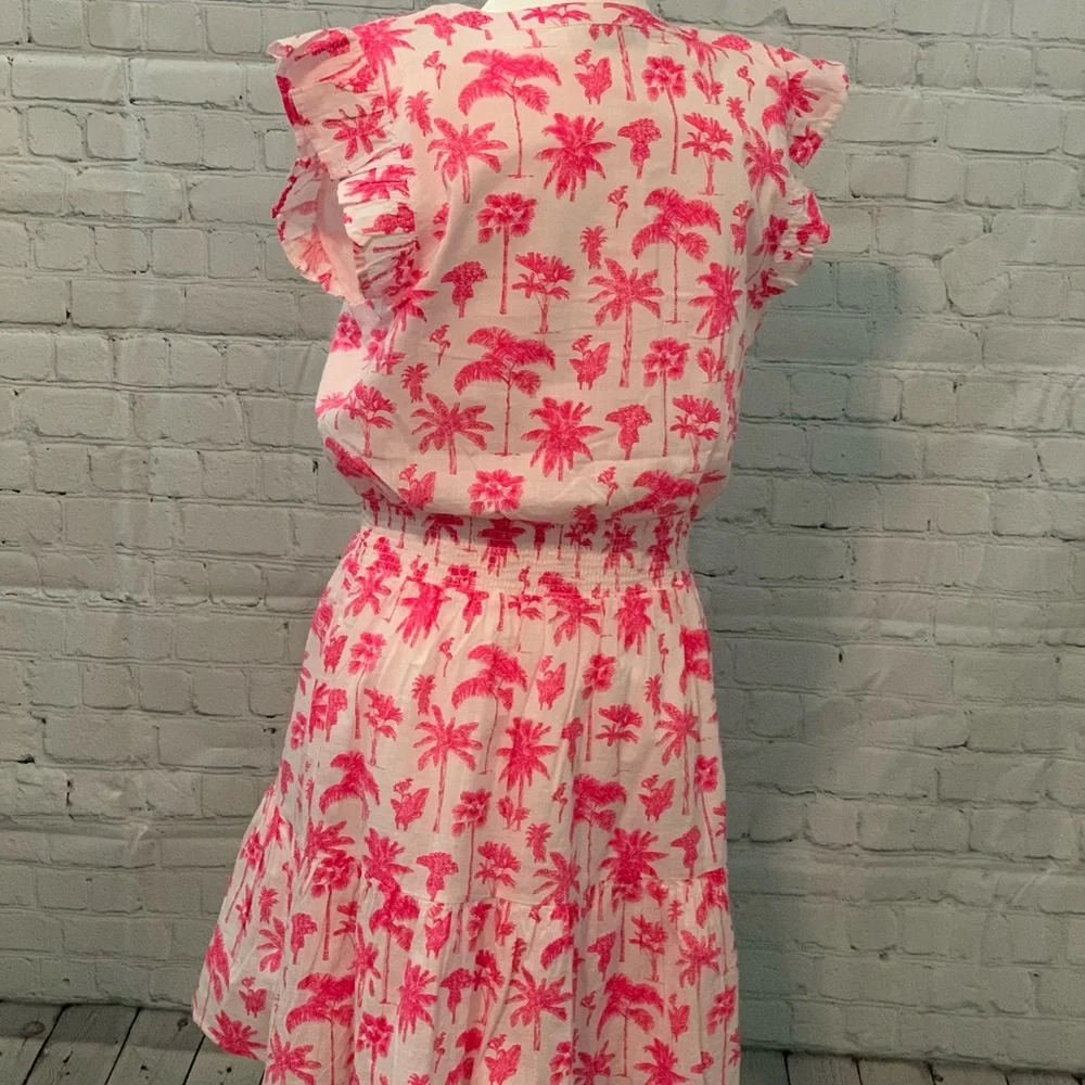 Vineyard Vines Pink Palm Print Ruffle Cap-Sleeve Dress - Picture 3 of 5